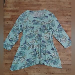 Coldwater Creek Mint and Blue Floral Tunic